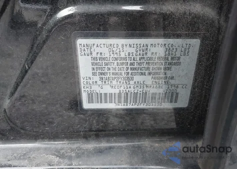 2015 Nissan Sentra S from USA, damaged, VIN 3N1AB7AP2FY303530